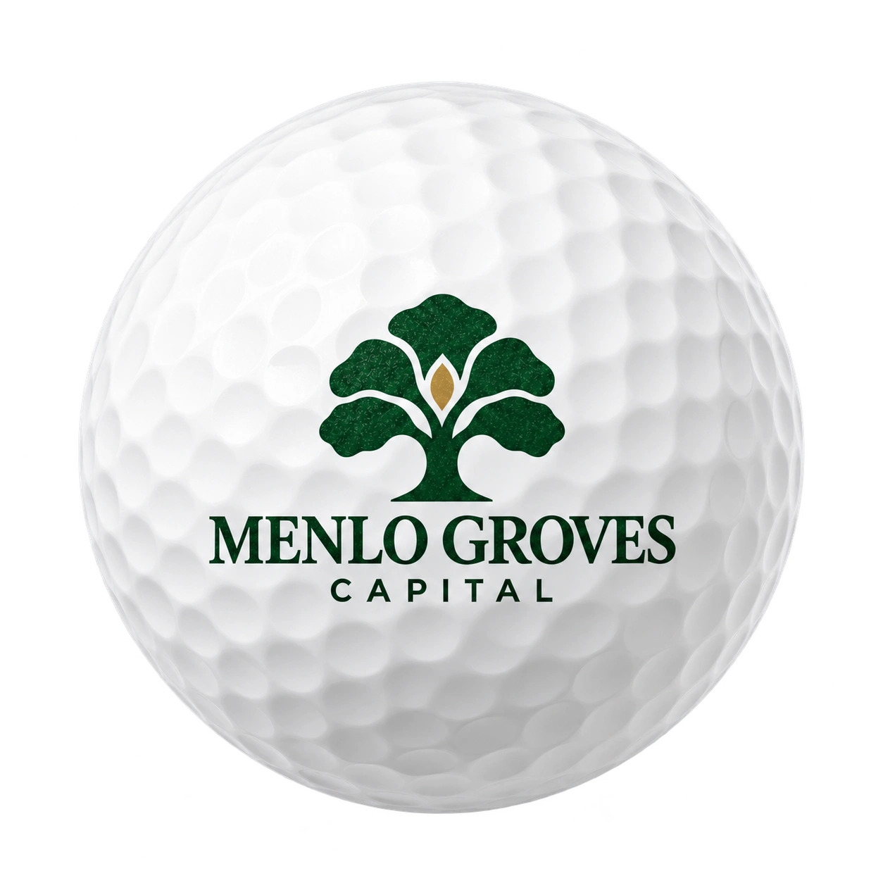 Golf ball printed with the Menlo Groves Capital tree logo